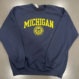 Gildan Navy Crewneck Sweatshirt with Yellow Michigan Print